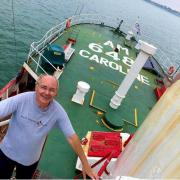 Ray Clark on board Radio Caroline's radio ship Ross Revenge