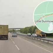 Incident: A section of the A120 is blocked following  a crash  (Image: Canva, Google Maps)