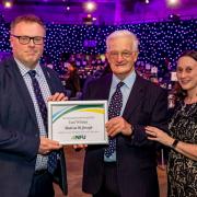 Winner - Left to right: NFU director general Terry Jones, farmer Andrew St Joseph, and NFU regional director for the East, Zoe Leach at the awards