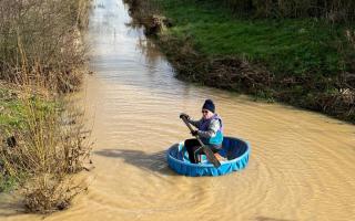 Adventure - Ant Law, 77, from Burnham, travelled on the White House Farm Canal after heavy rain